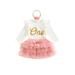 3 Pcs Outfits for Baby Girls Toddlers Long Sleeve Letter Romper + Pleated Tulle Skirt Set with Headband