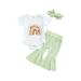 0-24M Summer Newborn Infant Baby Girl Clothes Set Rainbow Romper Flare Pants Outfits Toddler Girl Clothing