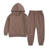 ZCFZJW Kid s Tracksuits 2 Piece Athletic Hoodie Tracksuit Set Activewear Solid Pullover Sweatshirt Sweatpant Sports Sets for Youth Boys Girls Sweatsuit(Brown 12-24 Months)