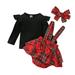 ZCFZJW Toddler Baby Girl Outfits Ruffle Long Sleeve Ribbed Sweatshirt Shirt Top Buffalo Plaid Suspender Overall Skirt Headband Butterfly Knot Hairband 3 Pieces Set(Black 12-18 Months)