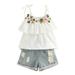 2DXuixsh 6T Girls Outfits Clothes Kids Set Embroidery Outfits T-Shirt+Denim Shorts Baby Jeans Girl Toddler Girls Outfits&Set Baby Girl 3 Month Cotton Blend White 120