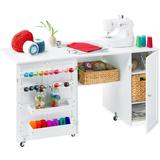 Best Choice Products Large Portable Multipurpose Folding Sewing Table w/ Magnetic Doors Craft Storage - White