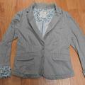Anthropologie Jackets & Coats | Allihop Anthropologie Striped Blazer With Floral Cuffs In Women’s S | Color: Cream/Gray | Size: S
