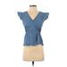 J. by J.Crew Sleeveless Blouse: Plunge Covered Shoulder Blue Print Tops - Women's Size 0