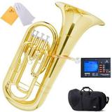 Mendini Mep-L Lacquer Brass B Flat Euphonium With Stainless Steel Pistons Gold