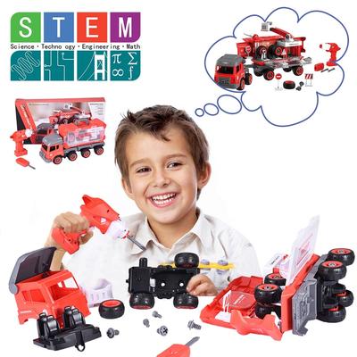 Take Apart Toys Diy Mini Fire Truck-With Working Drill-Can Be Remote Control Fire Truck Set Assembly Drawing 2 In 1 Drill/Motor