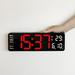 Yannee LED Digital Wall Clock Temperature Date Display Alarm Clock 13 inch Home Decor Red