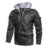 Men s Faux Leather Jacket Fall Winter Vintage Motorcycle Biker Jacket Thicken Warm Fleece Sherpa Lined Slim Fit Hooded Bomber coat
