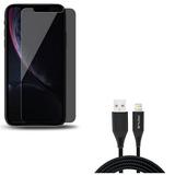 iPhone XS/X - Tempered Glass Privacy Screen Protector w Charger Cord 10ft USB Cable - Curved Anti-Spy Anti-Peep 3D Edge Case Friendly Power Wire Braided Long Sync Fast Charge