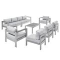 Lounge Sectional Sofa Chair Table Set Sunbrella Fabric Aluminum Metal Silver Grey Gray Modern Contemporary Urban Design Outdoor Patio Balcony Cafe Bistro Garden Furniture Hotel Hospitality