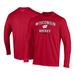 Men's Under Armour Red Wisconsin Badgers Hockey Arch Over Performance Long Sleeve T-Shirt