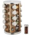 Tourniquet à épices avec 20 pots en verre, rotatif 360°, acier inox, bois, hd 34 x 19,5 cm, argenté