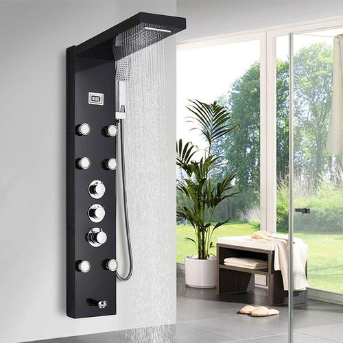 Duschsystem mit Thermostat 5 Funktionen Niederschlag Wasserfall Duschkopf Handsprüher 6