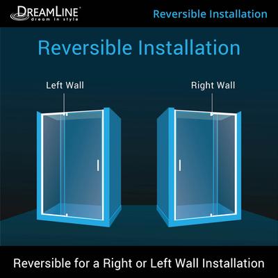 Dreamline DreamLine Flex 34 inch D x 60 inch W x 76 3/4 inch H Semi-Frameless Pivot Shower Door in Chrome, Left Drain Shower Base, and Wall Kit in White DL-6229L-01