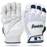 Franklin Sports MLB Baseball Batting Gloves - Shok-Sorb X Batting Gloves for Baseball + Softball - Adult + Youth Padded Non-Sting Batting Glove Pairs - White + Navy Chrome - Adult Extra Large