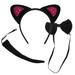 3pcs in 1 Set Black with Rosy Sequin Hairwear Funny Cat Ear Costume Accessary Party Supplies Sequin Animal Headband Tail Tie Per