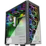MUSETEX 6pcs 120mm ARGB Fans and USB3.0 ATX Mid-Tower Chassis Gaming PC Case 2 Tempered Glass Panels Gaming Style Windows Computer Case Desktop Case?G05S6-HB?