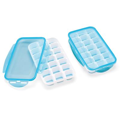 Easy Release Ice Cube Trays with Snap Close Lids - Set of 2 - 10.250 x 6.500 x 3.500
