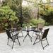 Costway 5PC Bistro Outdoor Patio Furniture Set Glass Table W/4 Folding - 5PC set