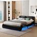 Full/Queen Size Upholstered Faux Leather Platform Bed with LED Light Headboard Bed Frame with Slatted