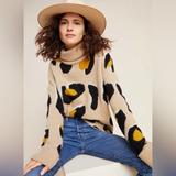 Anthropologie Sweaters | Anthropologie Moth Georgia Leopard Print Sweater Turtleneck Knit Tan Size M | Color: Cream/Tan | Size: M