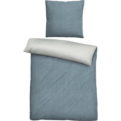 Wendebettwäsche BIBERNA "Tillmann", blau, B/L: 155cm x 200cm, , Flanell, B/L: 80cm x 80cm, Flanell, Obermaterial: 100% Baumwolle, Bettwäsche, kuschelig warm im Winter, gestreifte Bettwäsche mit Wendeoptik Image