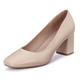 GENSHUO Nude Court Shoes Womens Mid Block Heels 7CM Elegant Square Toe Chunky High Heels for Work Office Evening Slip-on Court Heel Size 8.5