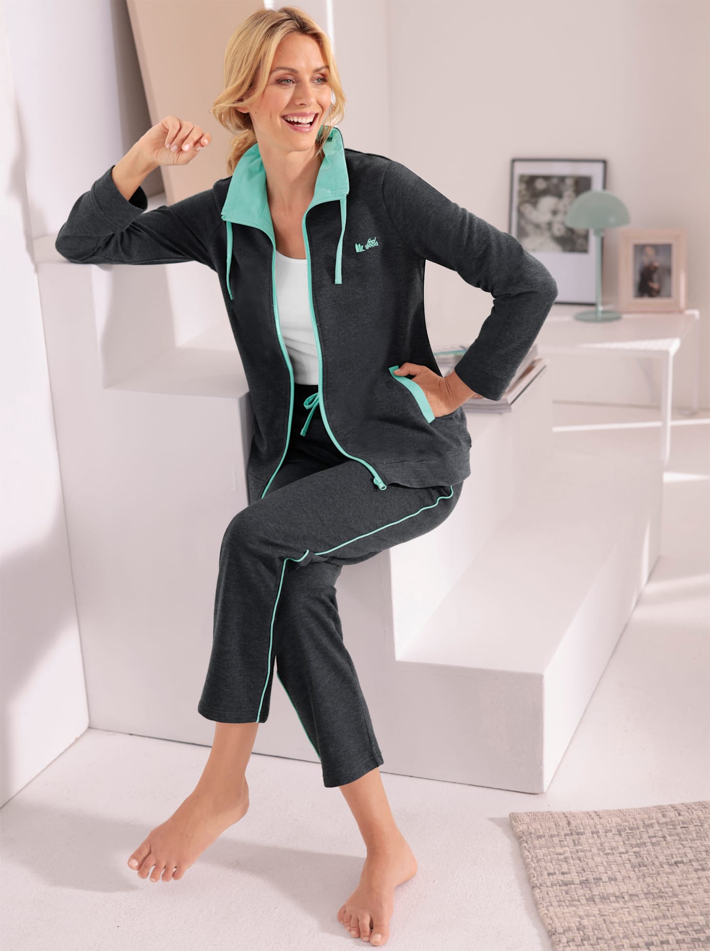 Langjacke FEEL GOOD, Damen, Gr. 40/42, blau (marine, meliert), 60% Baumwolle, 40% Polyester, unifarben, Jacken