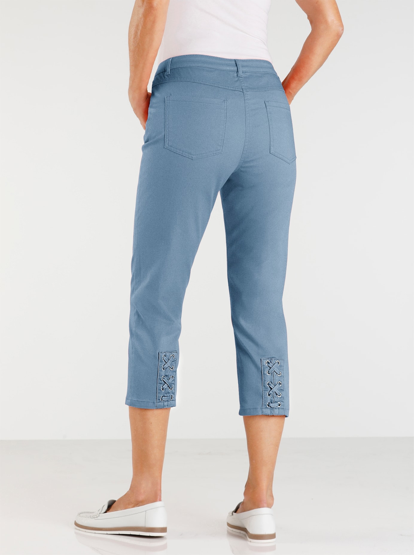 3/4-Jeans CASUAL LOOKS, Damen, Gr. 44, Normalgrößen, blau (blau, bleached), 81% Baumwolle, 17% Polyester, 2% Elasthan, unifarben, 3/4-Länge, Jeans