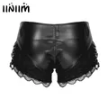 Iiniim-Short en cuir PU patchwork de dentelle pour femme mode moto taille basse bouton pantalon