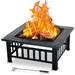 Fire Pits SEGMART 32 Outdoor Square Metal Fire Pit Bowl with Grill Net Wood Burning BBQ Grill Fire Pit with Porker Backyard Patio Garden Bonfire Pit for Camping/Heating/Picnic LL580