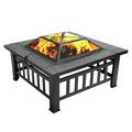 32 Square Shaped Outdoor Wood Burning Fire Pit with Mesh Screen Home Garden Backyard Firepit Bowl Fireplace