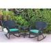 W00214-2-RCES032 Windsor Black Wicker Rocker Chair & End Table Set with Turquoise Chair Cushion