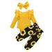 Bagilaanoe 3pcs Newborn Baby Girl Long Pants Set Long Sleeve Ruffled Romper Tops + Sunflower Print Trousers + Headband 3M 6M 12M 24M Infant Casual Outfits