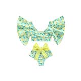 Suanret Summer Kids Baby Girls Bikini Sets Ruffle Flare Sleeve Lemon/Stripe Swim Tops + High Waist Bathing Shorts Lemon Yellow 2-3 Years