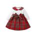 Baby Girl Christmas Dress Plaid Print Peter Pan Collar High Waist Pleated Patchwork Party Dresses