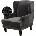 Topchances 2-Piece Stretch Velvet Wing Chair Cover Wingback Armchair Slipcoversï¼ˆGrayï¼‰