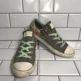 Converse Shoes | Converse Junior Size 4 Gray Patchwork Sneakers With Mint Green Laces; Preloved | Color: Gray/Green | Size: 4bb