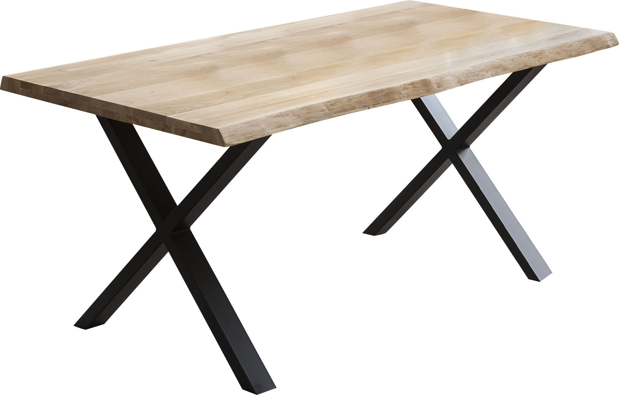 Esstisch HOME AFFAIRE "Tristano", beige (natur, schwarz, natur), B:200cm H:77cm T:100cm, Tische, Rechteckiger Esstisch Esstisch Holz-Esstische, Eiche massiv natur geölt, mit echter Baumkante