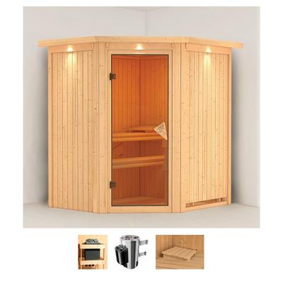 Sauna KARIBU "Tomke", beige (naturbelassen), Saunaofen, integrierte Steuerung, 3,6 kW, Saunen, 3,6-kW-Plug & Play Ofen mit integrierter Steuerung