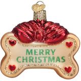 Old World Christmas Christmas Blown Christmas Ornament, Merry Christmas Dog Treat Solid Hanging Figurine Ornament in Brown/Red | Wayfair