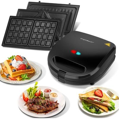 Sandwichmaker 3 in 1, Sandwichtoaster, Kontaktgrill, Waffeleisen 3 in 1, 3 Abnehmbare,