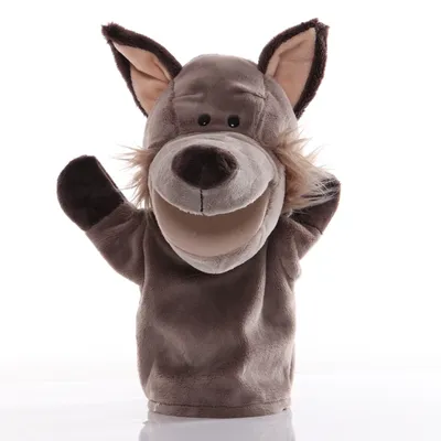 Marionnette à main de dessin animé pour enfants loup en peluche jouets d'animaux marionnettes à