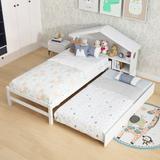 Twin Size Storage House Bed with Bedside Table and Trundle