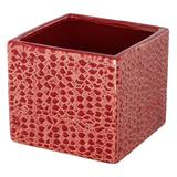 Square Shape Stoneware Vase with intricate Pattern, Short, Red