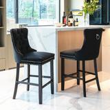 Oaks Aura Contemporary Velvet Upholstered Barstools Leisure Style Bar Chairs Wood Bar Stools, Set of 2