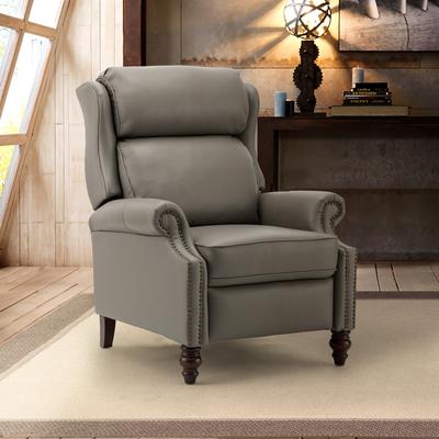 Noemon Genuine Leather Recliner with Nailhead Trims