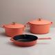 Terracotta Cast Iron Cookware - Made from Recycled Materials - 3.3l and 5.2l Casserole Dish and Skillet - Available as a Set or Individually