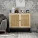 32" Tall Wood 2-door Accent Cabinet with Rattan Door