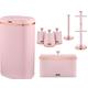 Tower Cavaletto Pink & Rose Gold Kitchen Accessories Set of 7-58L Sensor Bin, Bread Bin, 3 Canisters, Mug Tree & Towel Pole. Contemporary Matching Set of 7 in Pink